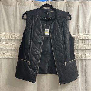 Faux quilted leather vest jacket